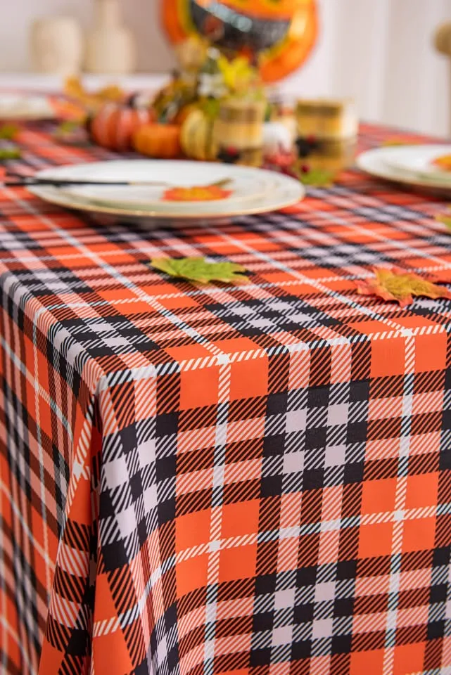 Halloween Orange Tartan Plaid Rectangle Tablecloth image indicator(4)