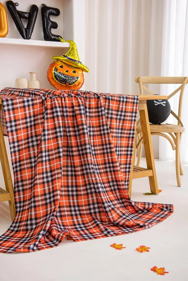 Halloween Orange Tartan Plaid Rectangle Tablecloth image indicator(5)