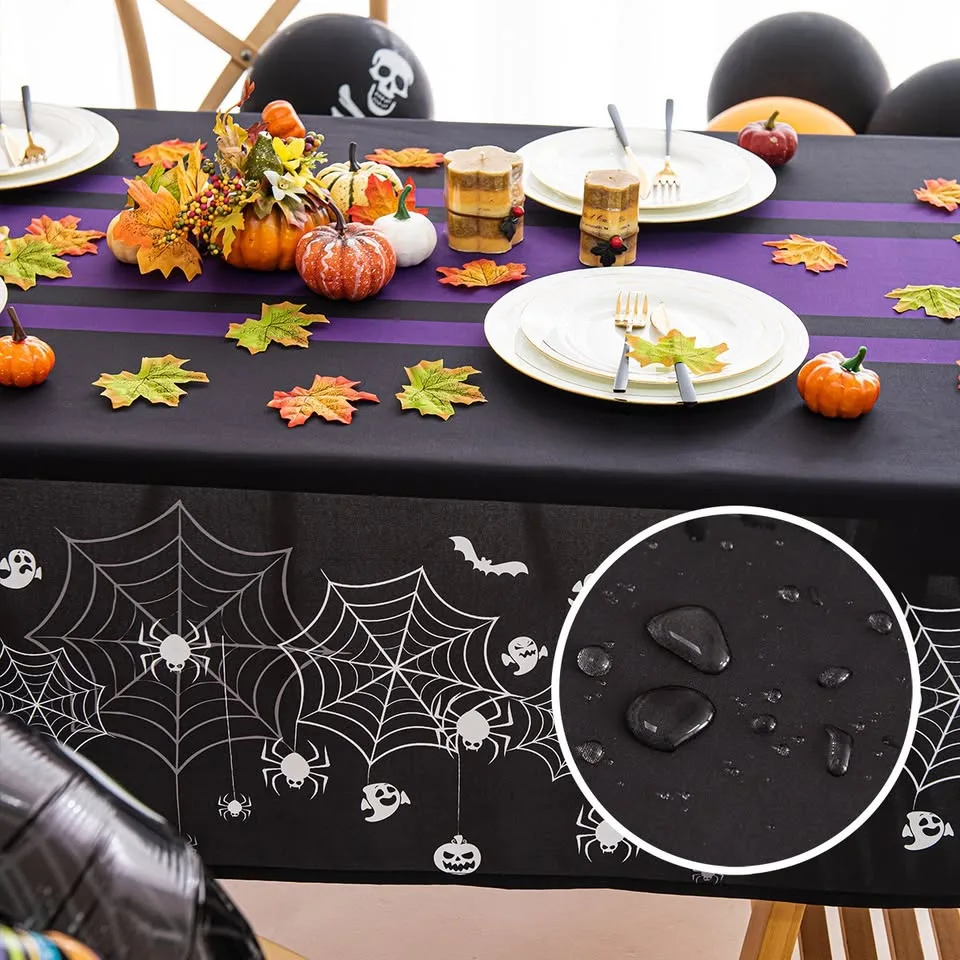 Halloween Spiderweb Striped Tablecloth - Purple image indicator(2)