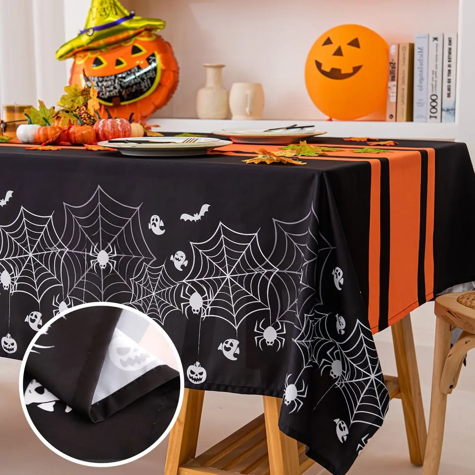Halloween Spiderweb Striped Tablecloth - Orange image indicator(2)
