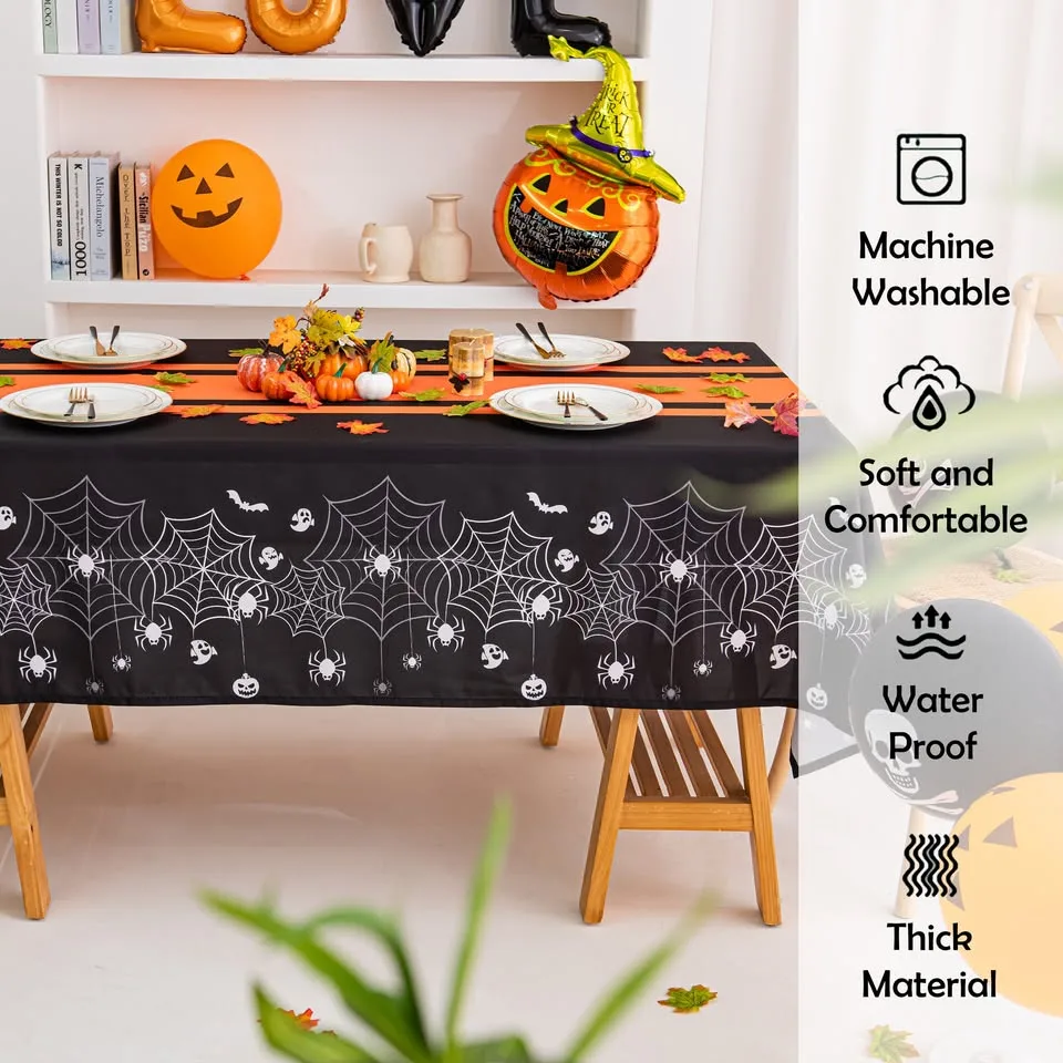 Halloween Spiderweb Striped Tablecloth - Orange image indicator(4)