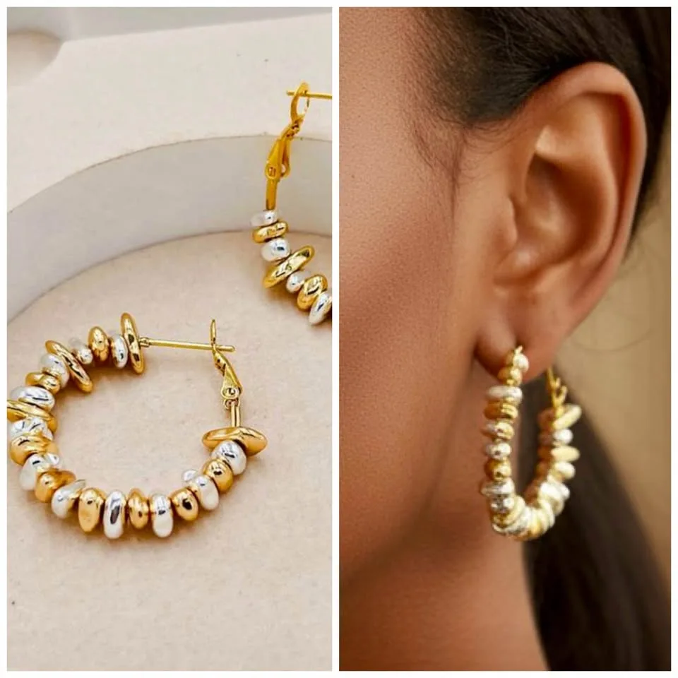 NEW 🧡 Set of 2 Two-tone Earrings & Bracelet Steel Plated image indicator(3)