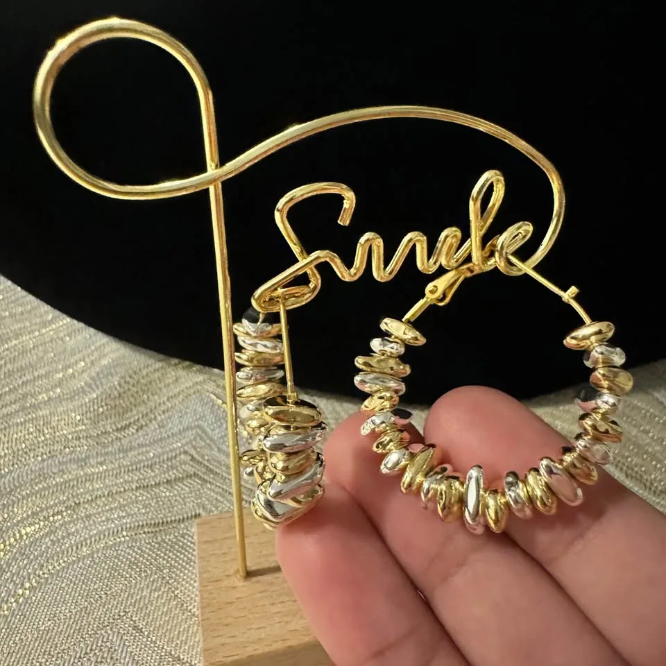 NEW 🧡 Two-tone Hoop Earrings (Gold & Silver Plated Beaded Hoops) image indicator(5)