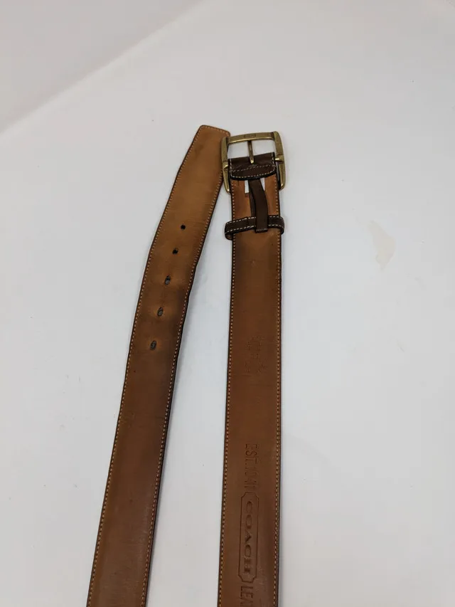 Men's Coach Monogram Brown Leather Belt image indicator(4)