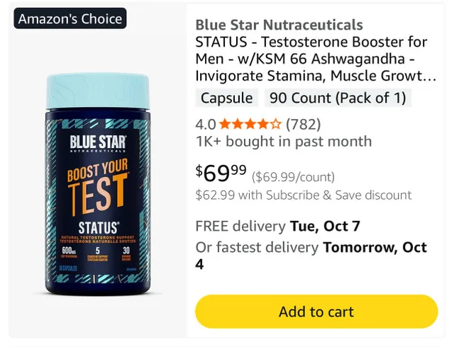 Blue Star Testosterone Booster for Men w/KSM 66 image indicator(9)