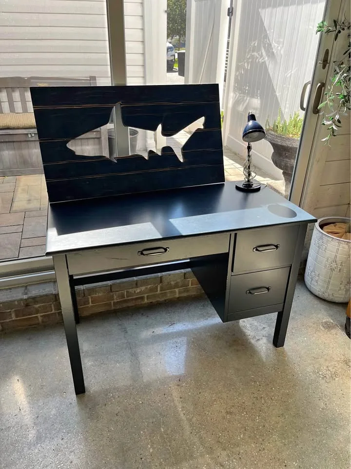 Pottery Barn Kids Kendall Desk with Lamp and Shark Wall Art thumbnail