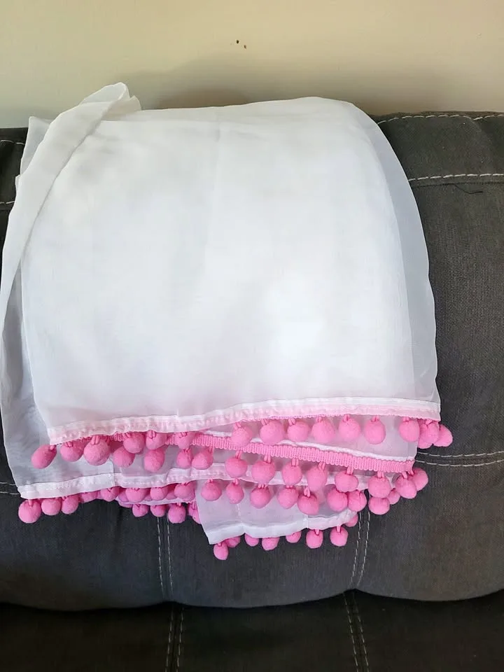 Sheer Curtains with Pink pom poms