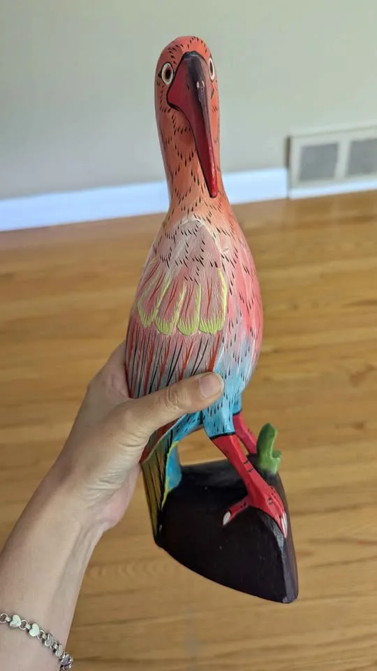 Hand-Carved Wooden Bird Sculpture 🦜 Folk Art Decor 🧡 image indicator(2)