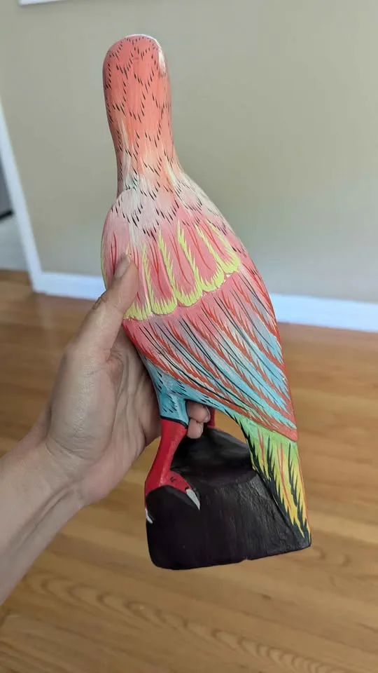 Hand-Carved Wooden Bird Sculpture 🦜 Folk Art Decor 🧡 image indicator(4)