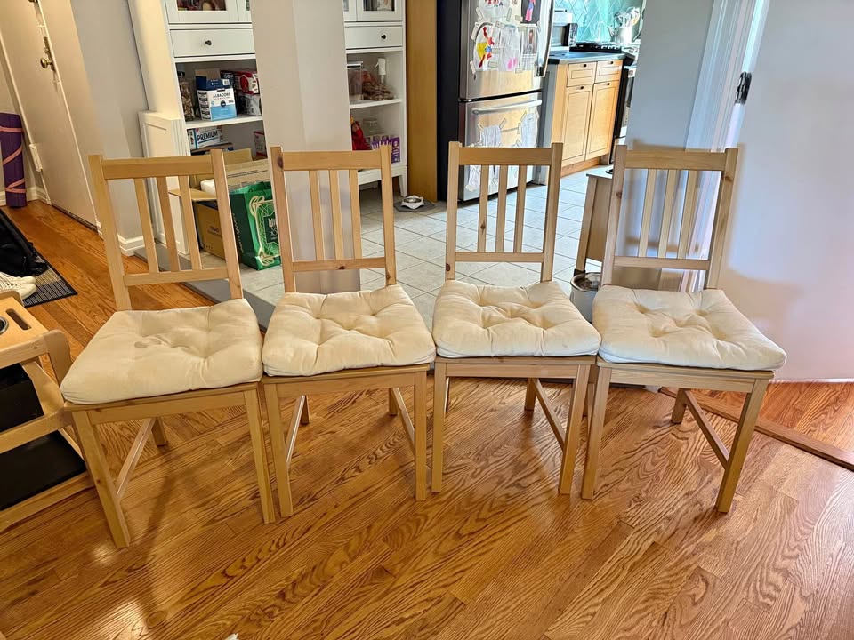 IKEA Pinntorp chairs, set of 4, plus IKEA Malinda cushions