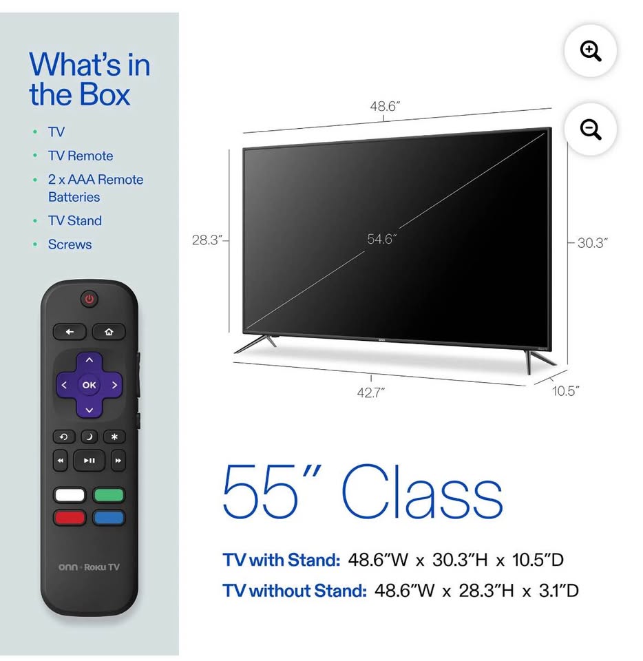 2025 PACK TV onn 55” 4K UHD LED Roku Smart HDR + TV Stand - photo 5