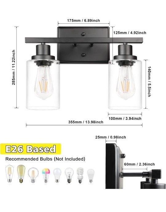 2 -Light Wall Sconces, Modern Vanity Light Fixture