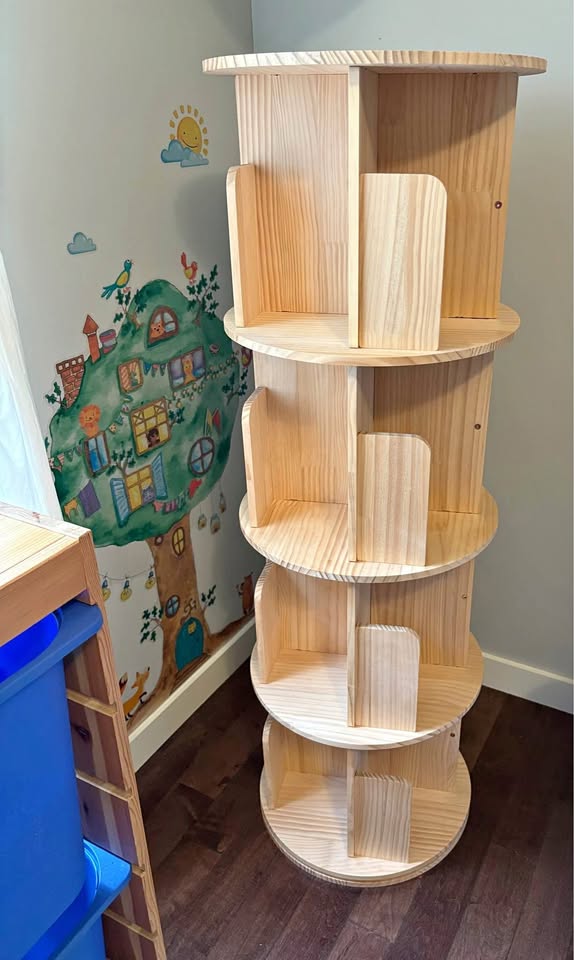 Rotating Bookshelf 360 Display 4 Tier (Solid Wood: Pine)