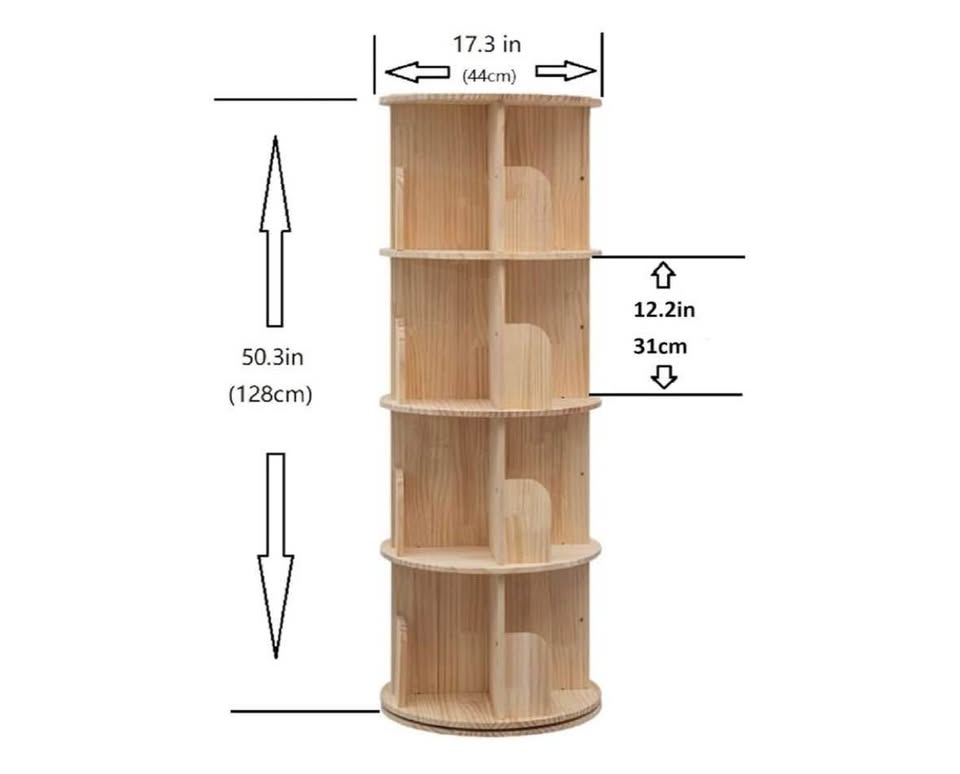 Rotating Bookshelf 360 Display 4 Tier (Solid Wood: Pine) - photo 5