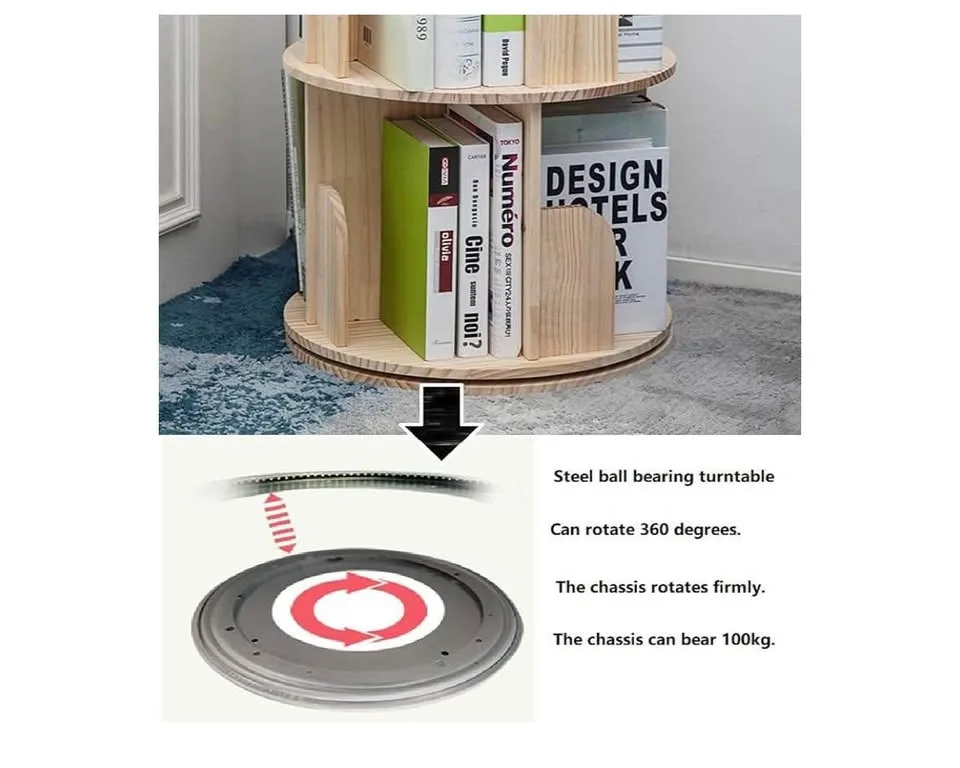 Rotating Bookshelf 360 Display 4 Tier (Solid Wood: Pine) image indicator(6)