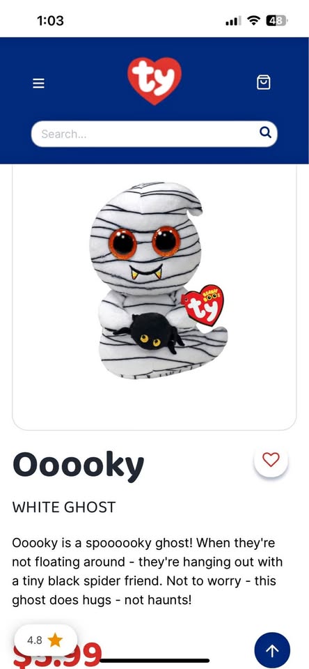 Ty beanie boo Ooooky. Fun Halloween beanie boo. Tags attached