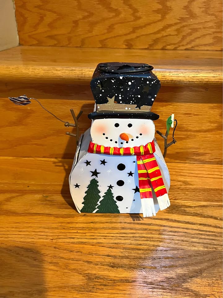 Adorable all metal snowman lantern
