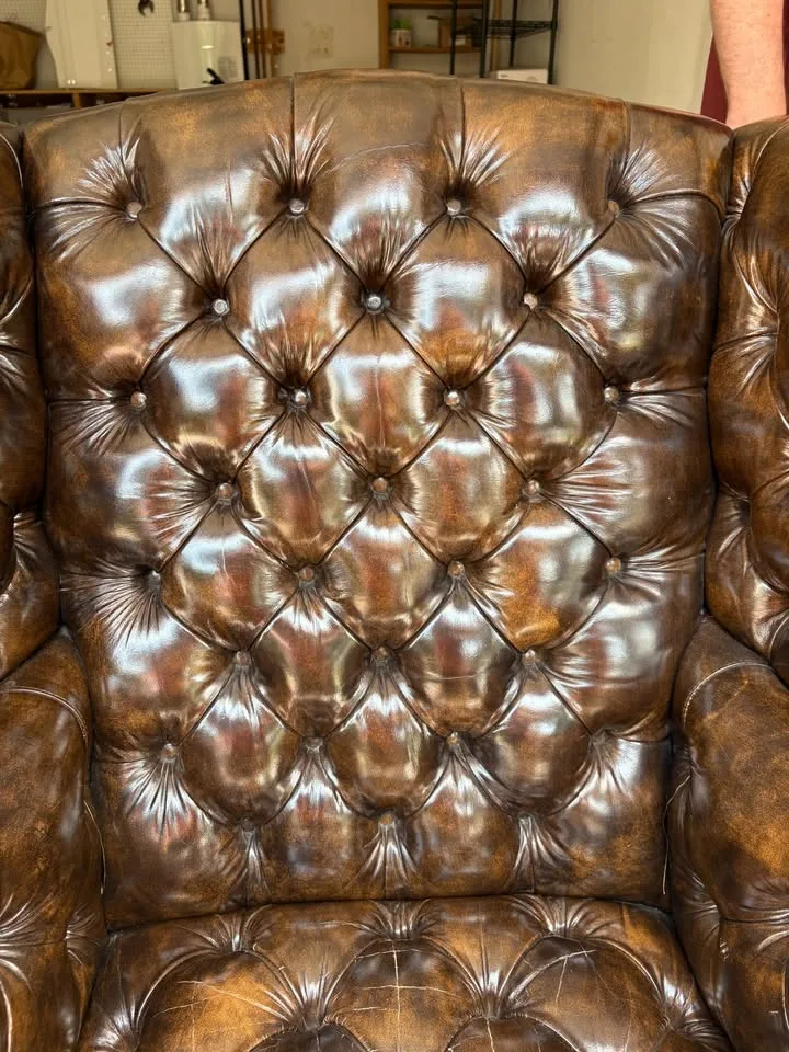 Vintage Tufted Leather Wingback Chair image indicator(2)