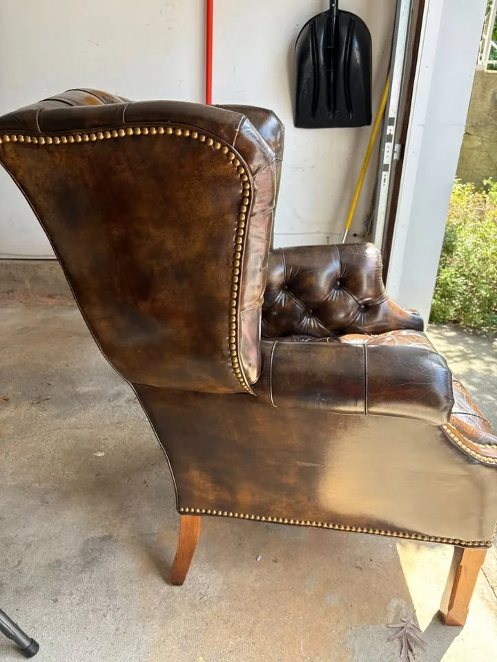Vintage Tufted Leather Wingback Chair image indicator(3)