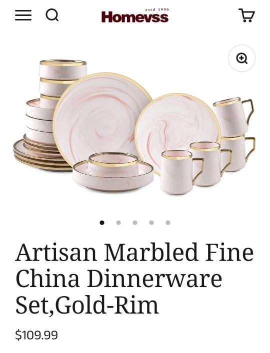 Artisan Marbled Fine China Dinnerware Set, Gold-Rim