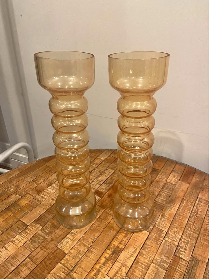 Modern Chic Yellow Glass Bubble Pillar Candle Holder Set