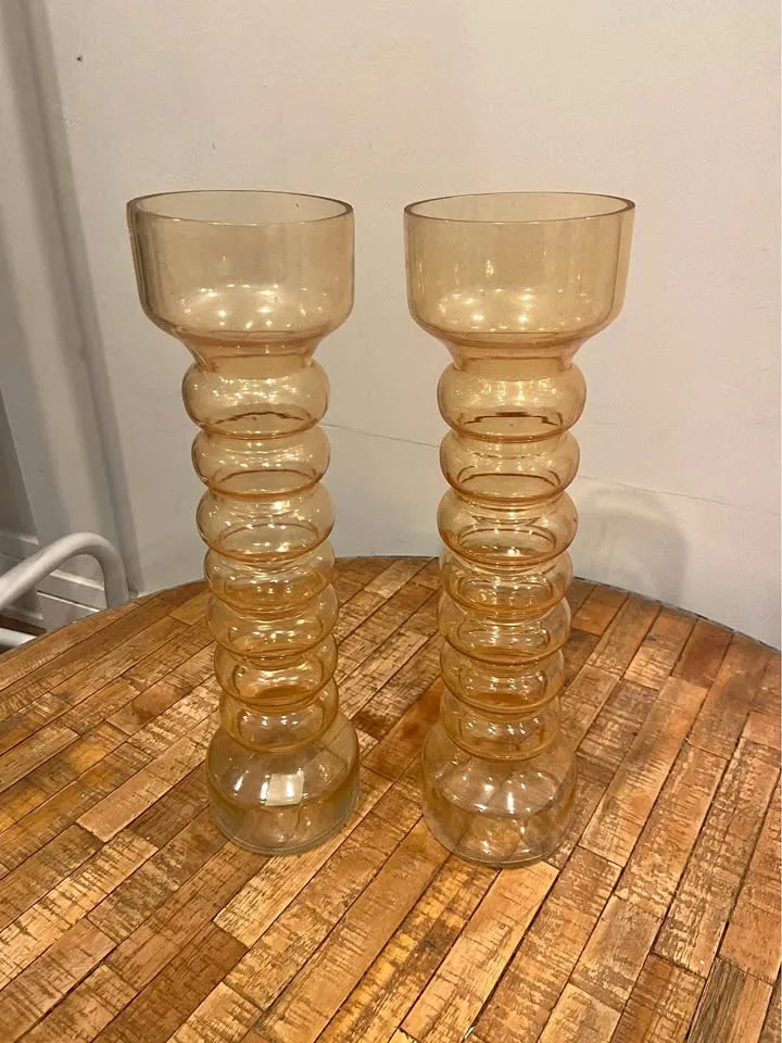 Modern Chic Yellow Glass Bubble Pillar Candle Holder Set thumbnail