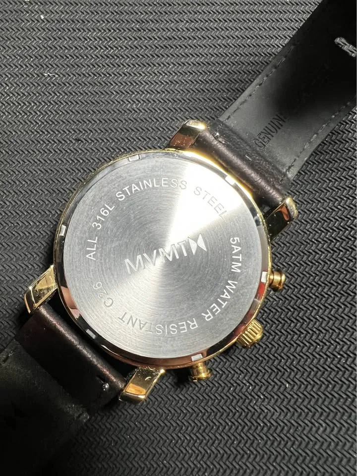 MVMT Men’s 45mm Gold-Black Leather Chronograph Watch image indicator(5)