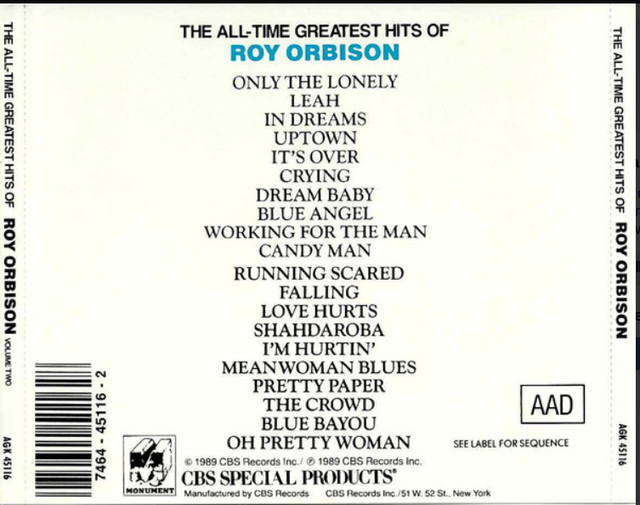 Roy Orbison - Greatest Hits Vols. 1 & 2 CD - photo 2