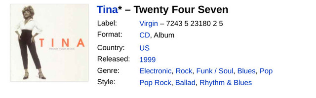 Twenty Four Seven : Turner, Tina (Artist) Format: Audio CD - photo 4