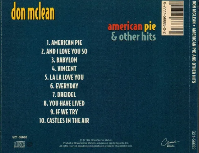 American Pie & Other Hits Don McLean - CD image indicator(2)