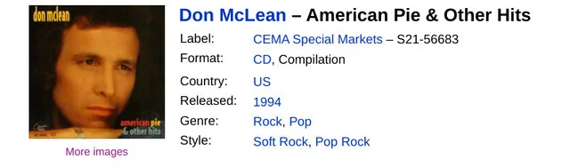 American Pie & Other Hits Don McLean - CD image indicator(5)