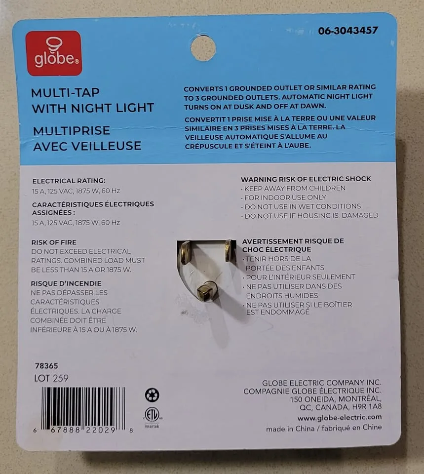 Electric Multi-Tap with Night Light (3 Grounded Outlets) image indicator(2)