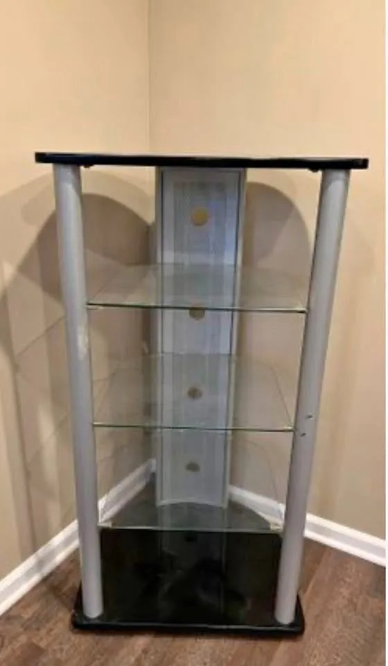 Glass & Metal Corner TV Stand / Display Shelf