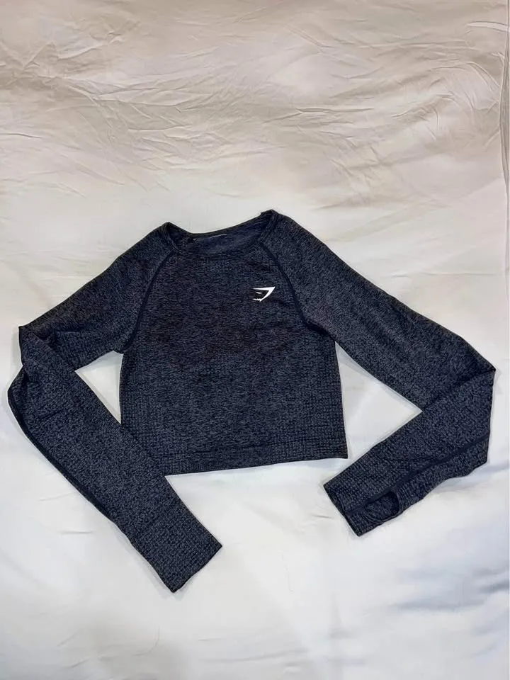 Gymshark Vital Seamless LS Crop Top - Black Marl