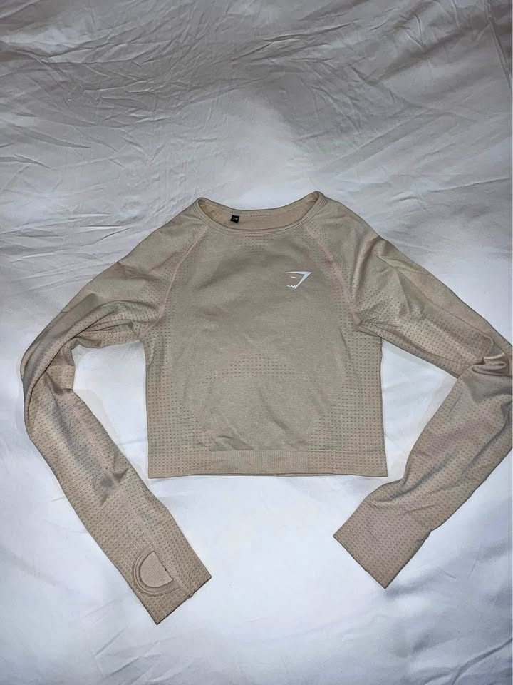 Gymshark Vital Seamless Long Sleeve Crop Top - Sand