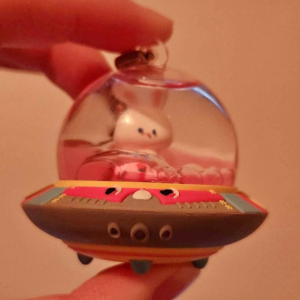 Bunny space Snow Globe/shaker keychain
