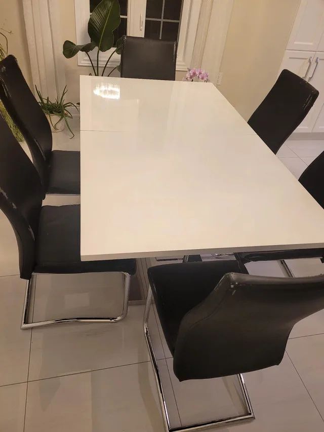 7pc White dining set with extendable table 🥕 image indicator(2)