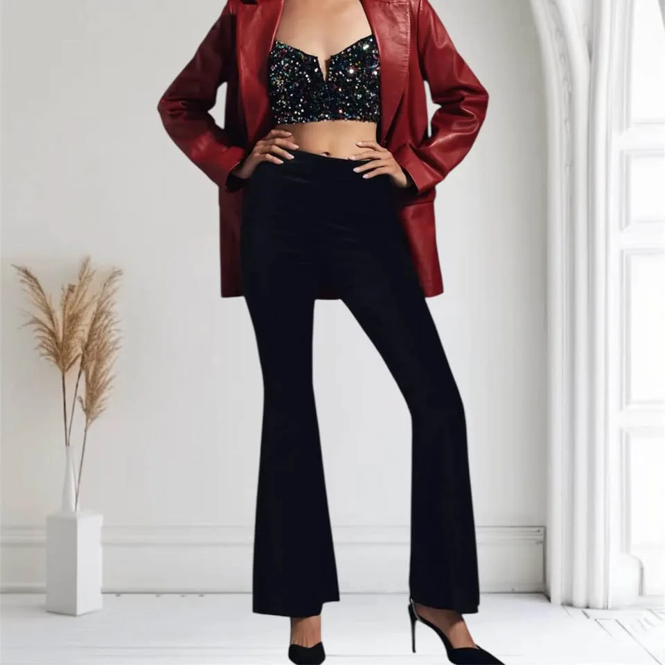 Anthropologie Velvet Flare Pants Retro Style image indicator(10)