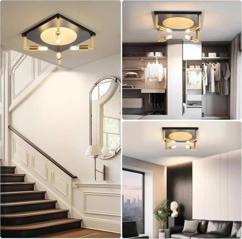 4-Light Black and Gold Vintage Square Lighting Fixture image indicator(2)