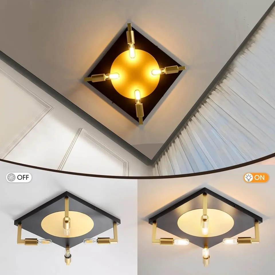 4-Light Black and Gold Vintage Square Lighting Fixture image indicator(3)