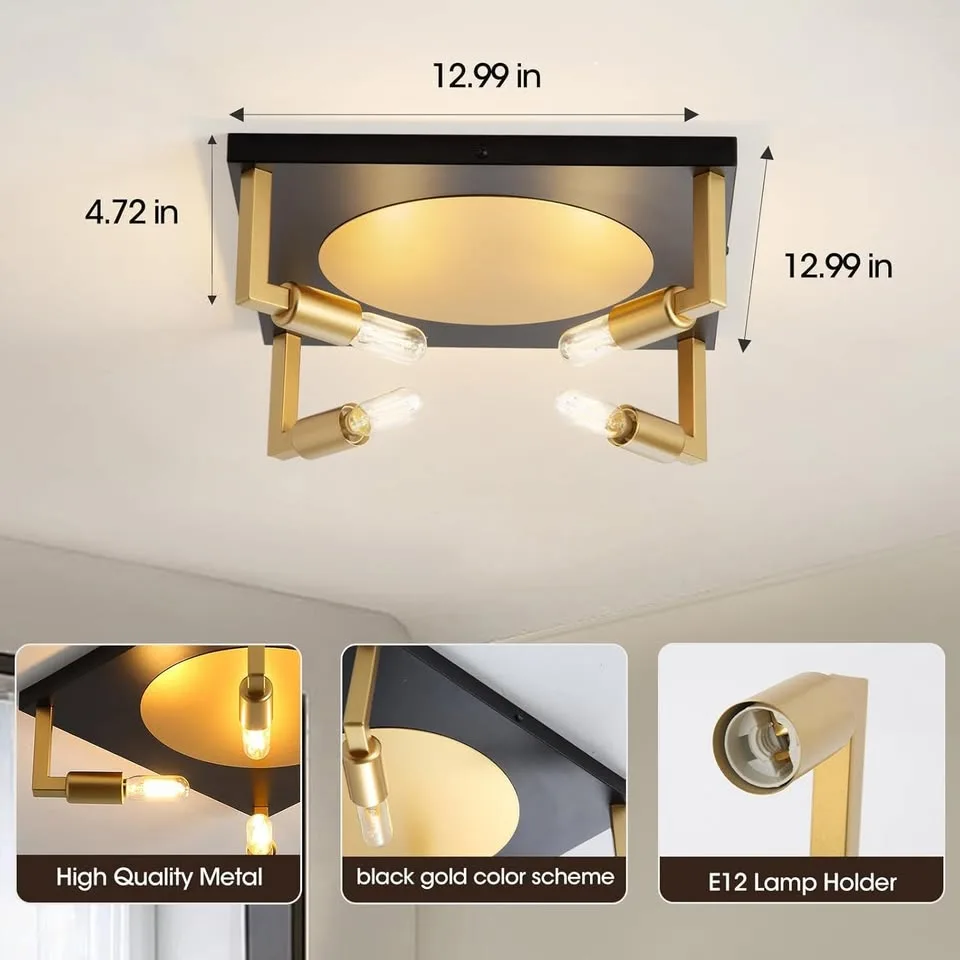 4-Light Black and Gold Vintage Square Lighting Fixture image indicator(4)