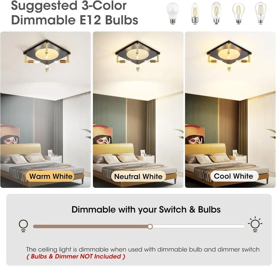 4-Light Black and Gold Vintage Square Lighting Fixture image indicator(5)