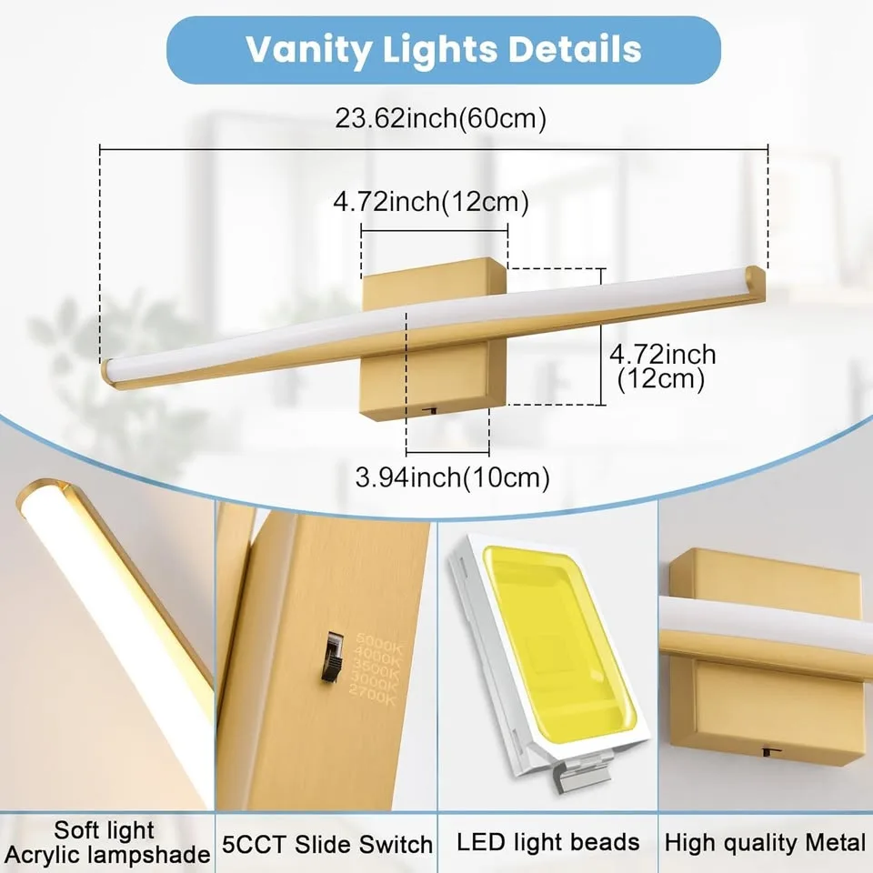 Modern Bathroom Light Fixture, Gold Vanity Light image indicator(4)