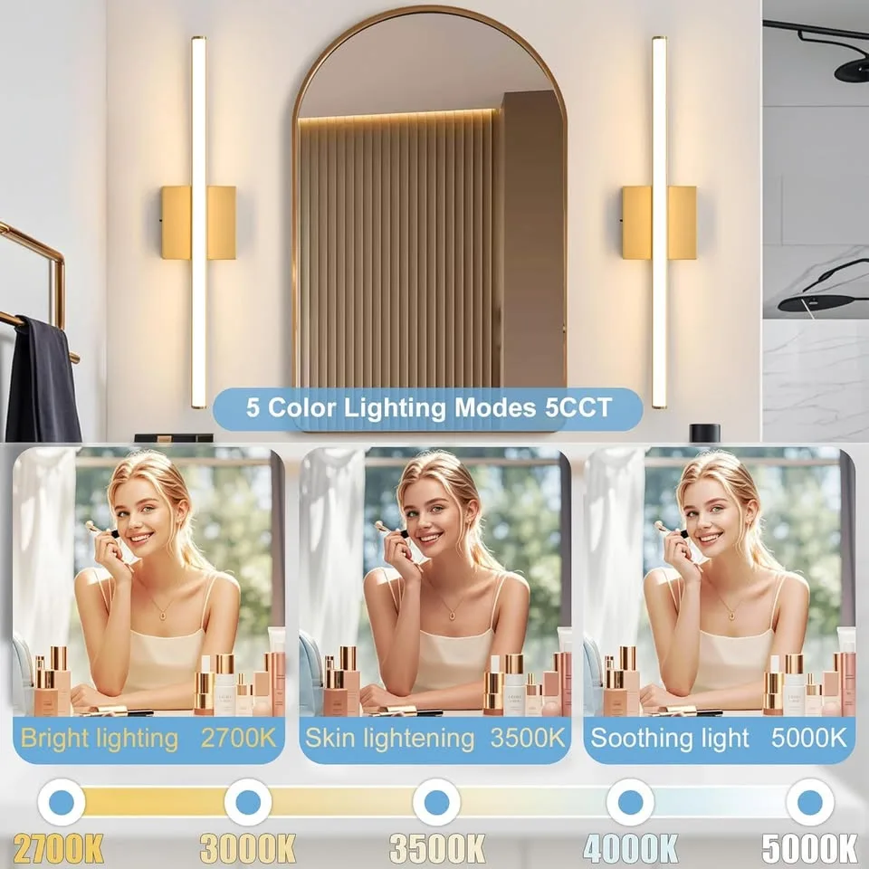 Modern Bathroom Light Fixture, Gold Vanity Light image indicator(8)