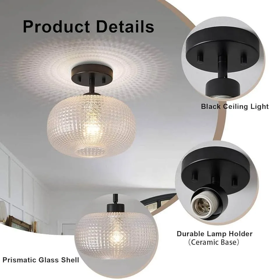 Semi Flush Mount Ceiling Light Fixture with Seeded Glass image indicator(2)