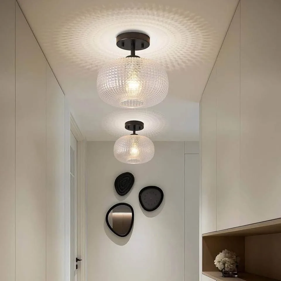 Semi Flush Mount Ceiling Light Fixture with Seeded Glass image indicator(3)