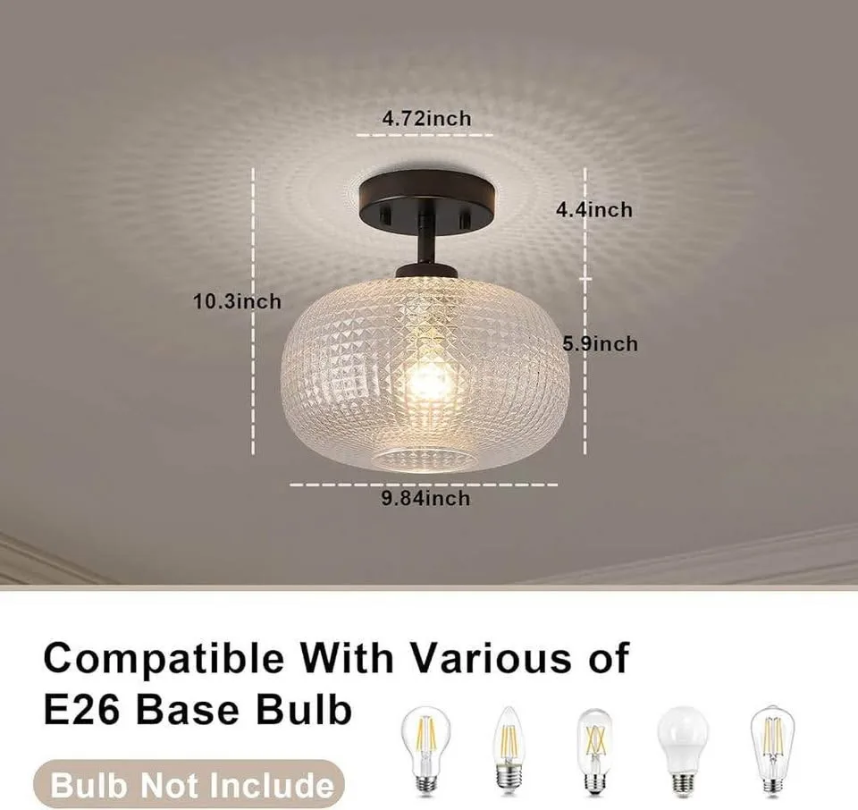 Semi Flush Mount Ceiling Light Fixture with Seeded Glass image indicator(4)