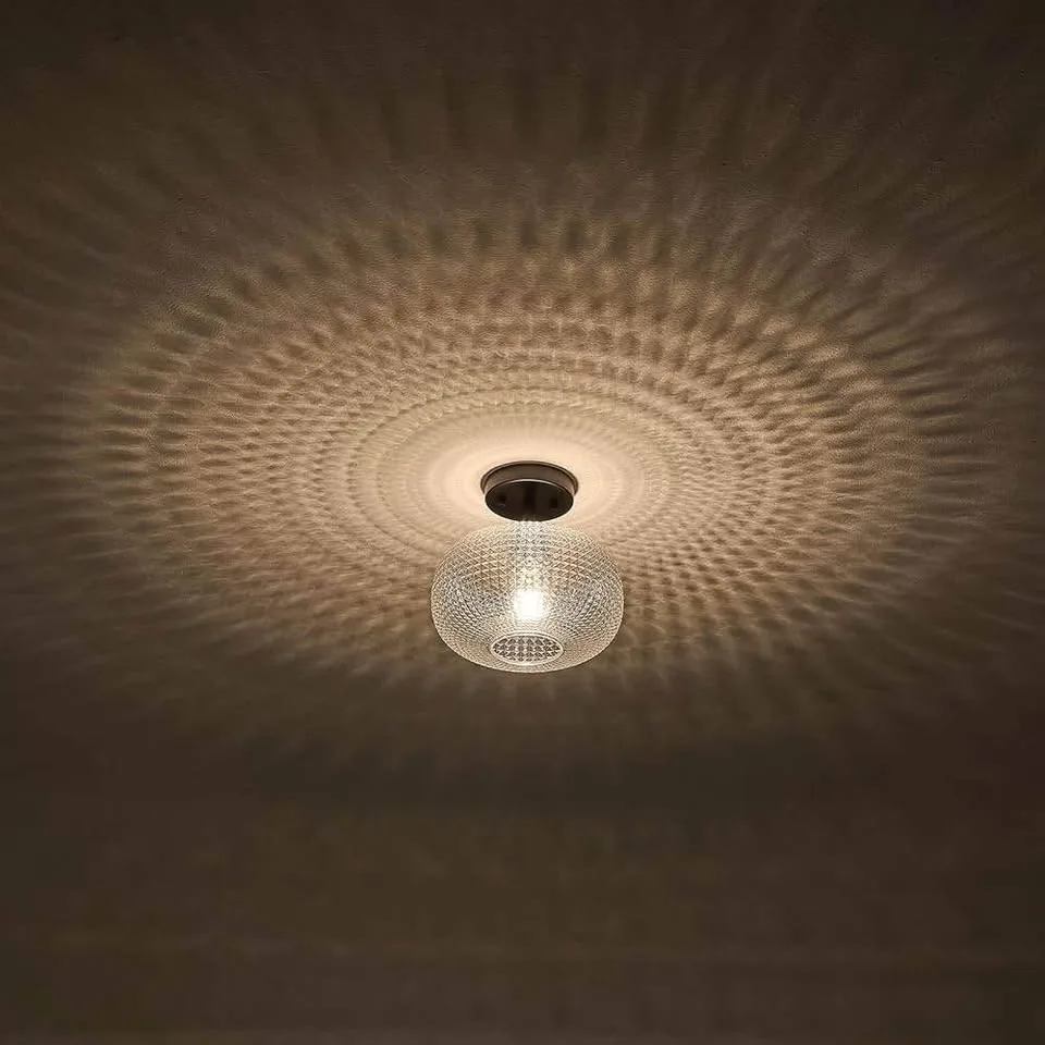 Semi Flush Mount Ceiling Light Fixture with Seeded Glass image indicator(5)