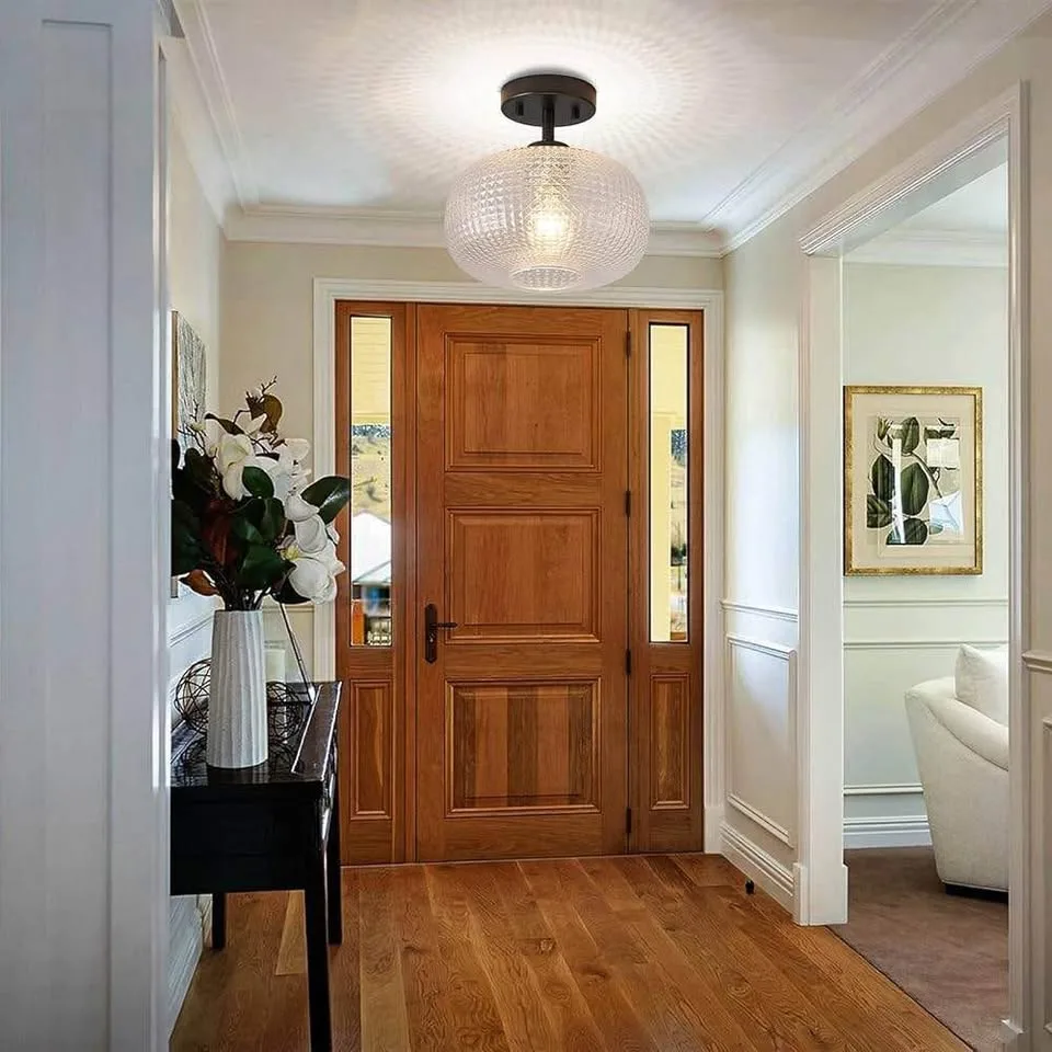 Semi Flush Mount Ceiling Light Fixture with Seeded Glass image indicator(7)