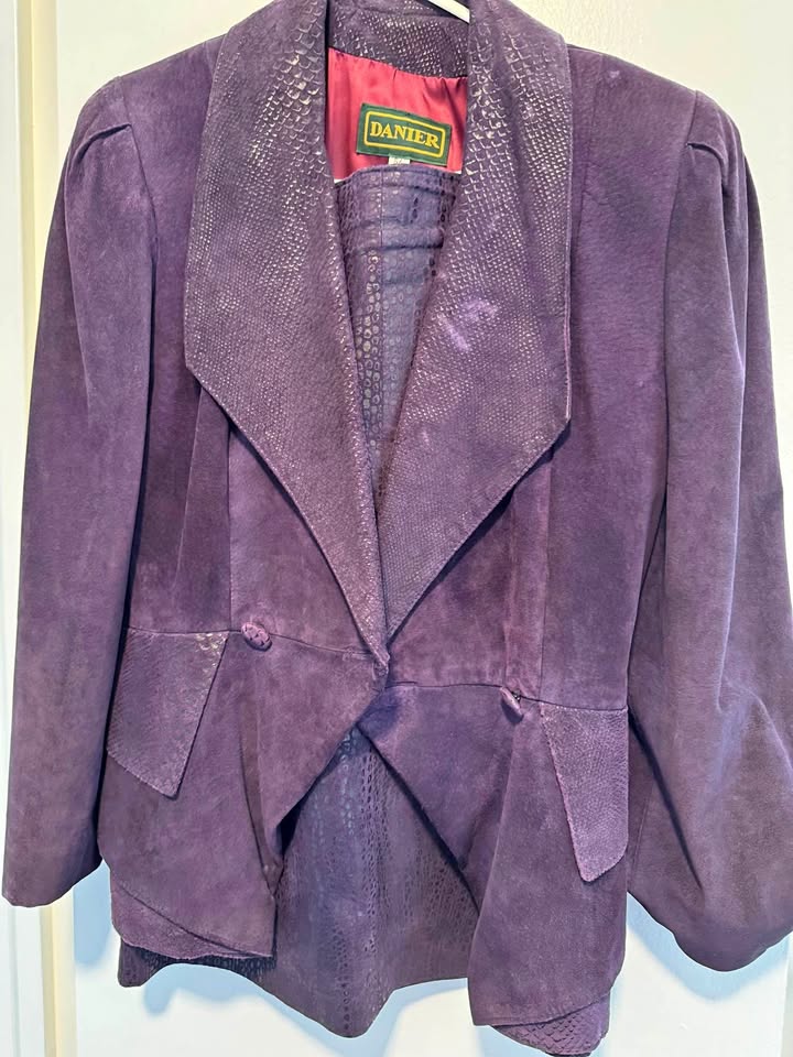 Danier Leather late 80s vintage suede jacket and skirt